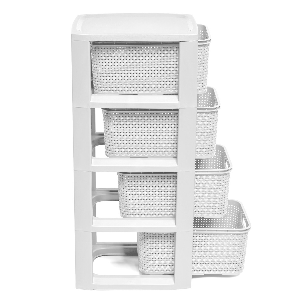 Regał Stojak Łazienkowy Rattanowy Szafka Z Koszami 4 X 7L Biały