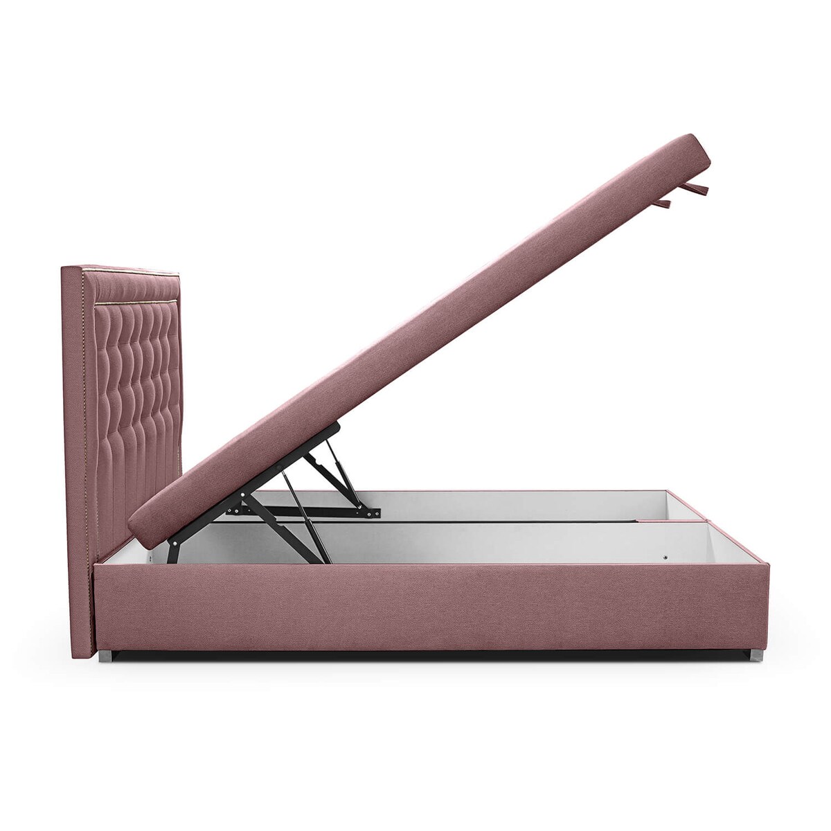 Łóżko tapicerowane BALFORD 140x200 z pojemnikiem, Różowy, tkanina Megan 355