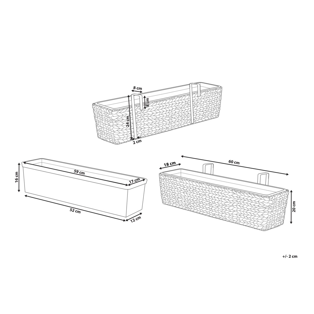 Doniczka 60 x 20 x 18 cm beżowa KAWALA