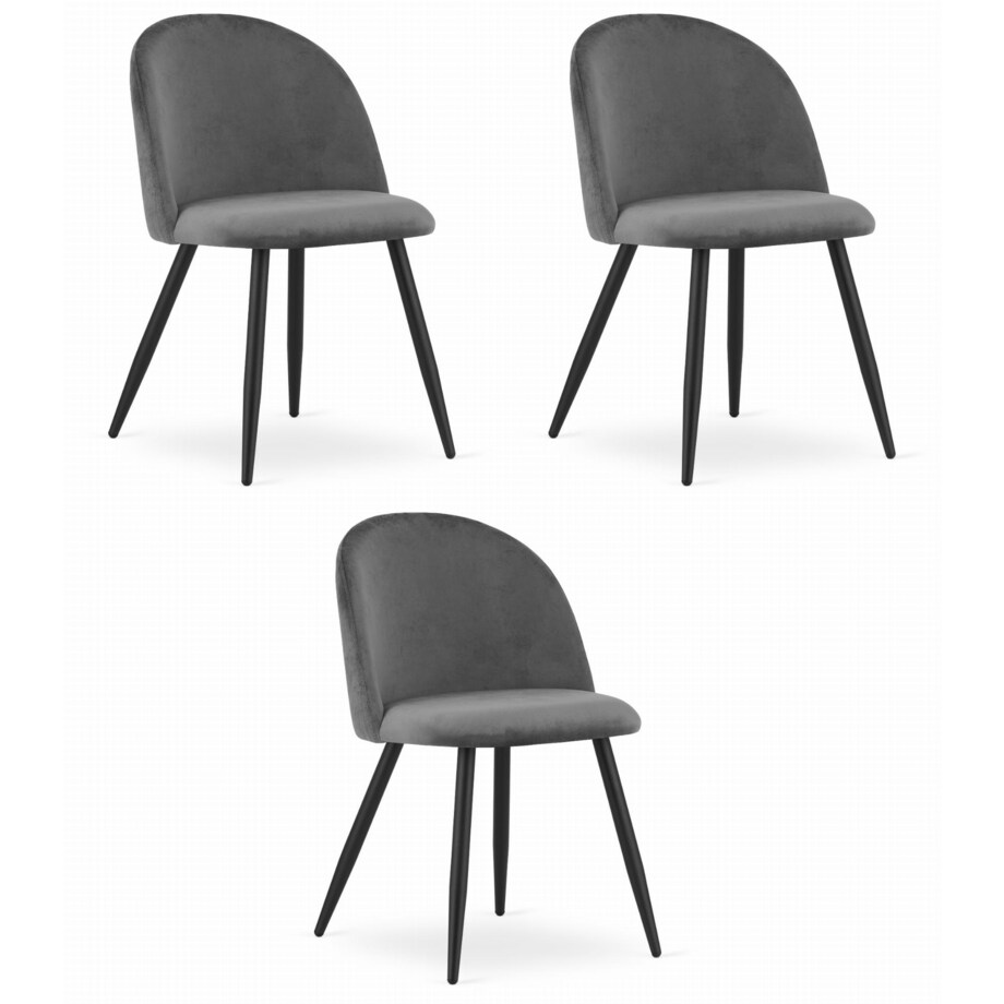 Krzesło Do Jadalni Kuchni Salonu Bello - Aksamit Ciemnoszare / Nogi Czarne X 3