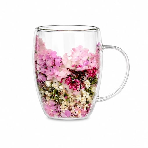 Szklanka termiczna z kwiatami w środku, wrzos, różowa hortensja 300 ml 1szt SZK213