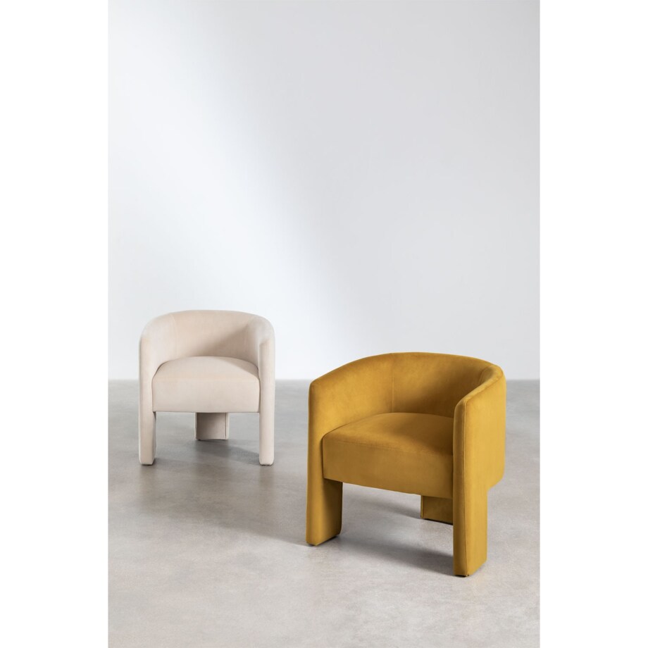 Fotel aksamitny na trzech nogach Maupiti kremowy