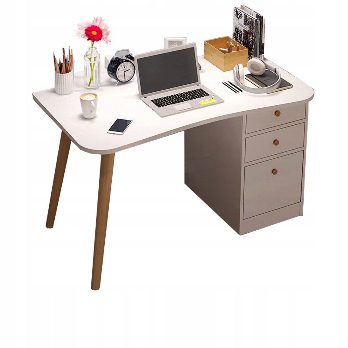 Biurko Komputerowe Do Domu Biura Szuflady Białe Stolik 100 Cm Regał Loft