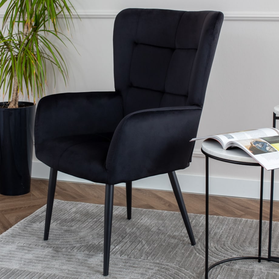 Fotel uszak do salonu wypoczynkowy welurowy tapicerowany czarny