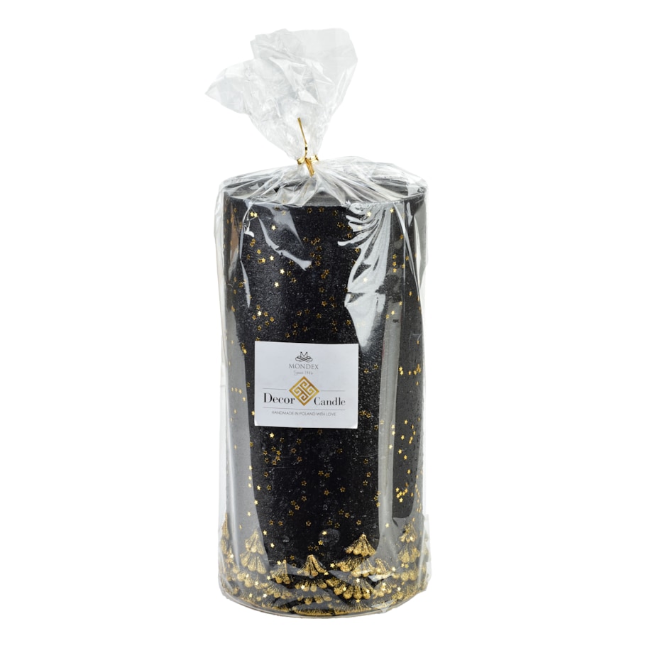 ŚWIECA LAMPION WALEC LAS CZARNO ZŁOTY 240