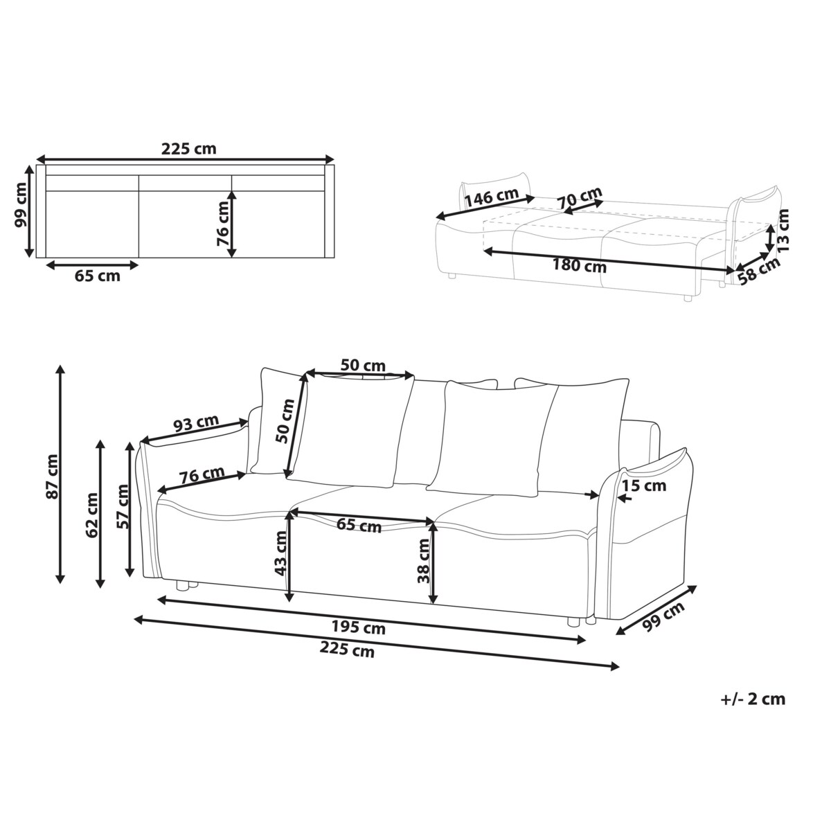 Sofa rozkładana z pojemnikiem boucle biała KRAMA