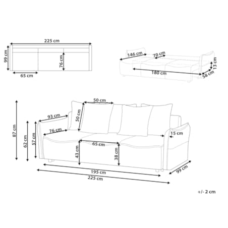 Sofa rozkładana z pojemnikiem boucle biała KRAMA