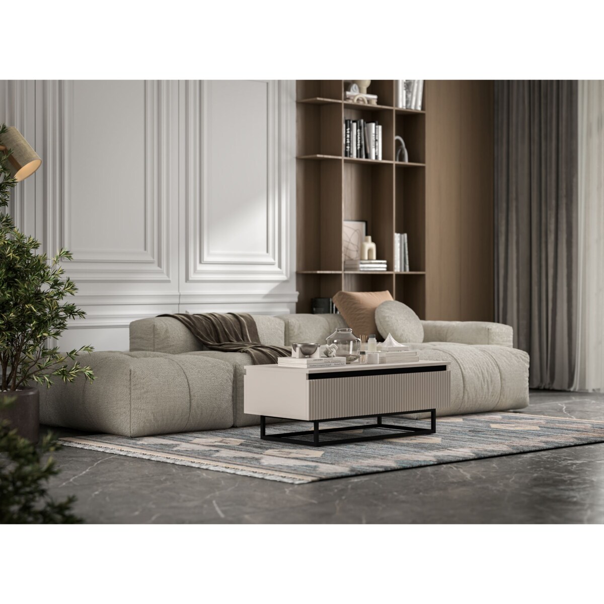 Stolik kawowy Glamour prostokątny elegancka ława Kaszmir Mat Czarny Stelaż 109 cm