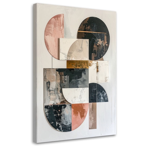 Obraz na płótnie, Abstrakcja geometryczna nowoczesna dekoracja w bieli czerni różu i złotych akcentach 60x90 cm