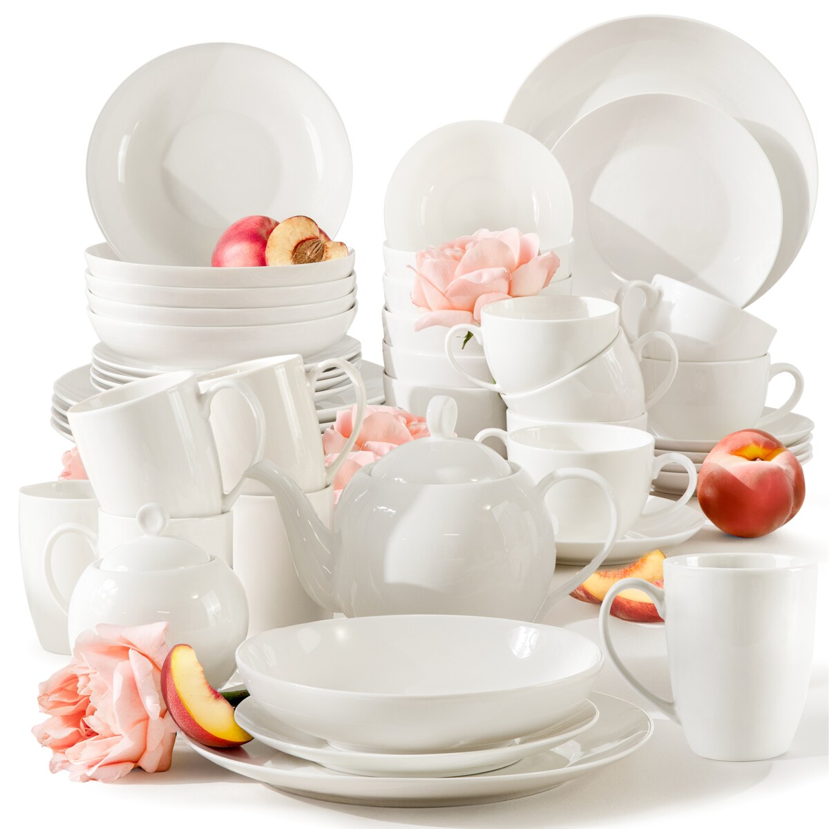 KONSIMO AD BELLA, Zestaw obiadowo-kawowo-herbaciany 6 os. (44 el.), kolor ecru