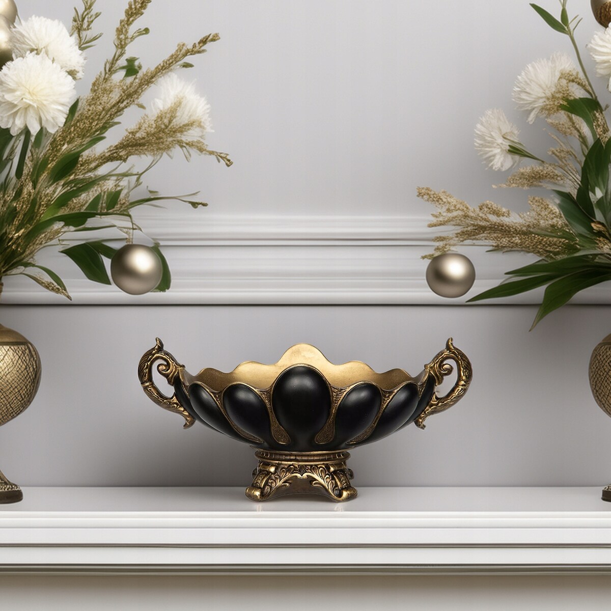 MISA NA OWOCE DEKORACJE OZDOBY PATERA 32cm ZŁOTA CZARNA RETRO MISKA DO DOMU