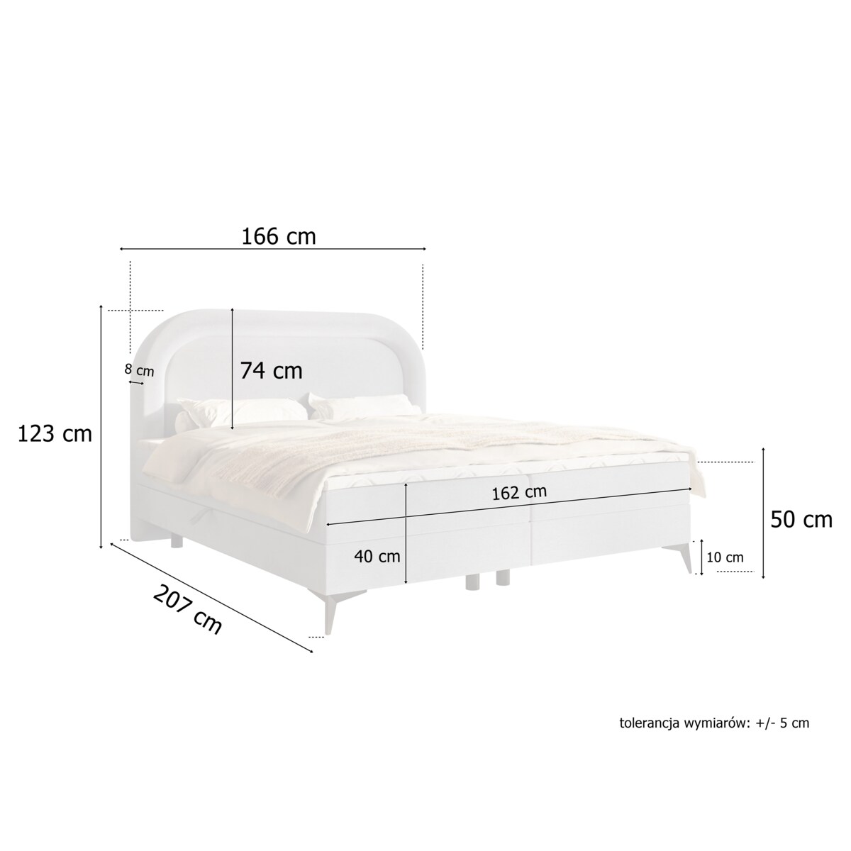 Łóżko kontynentalne ROSSINI w stylu skandynawskim- jasny beżowy