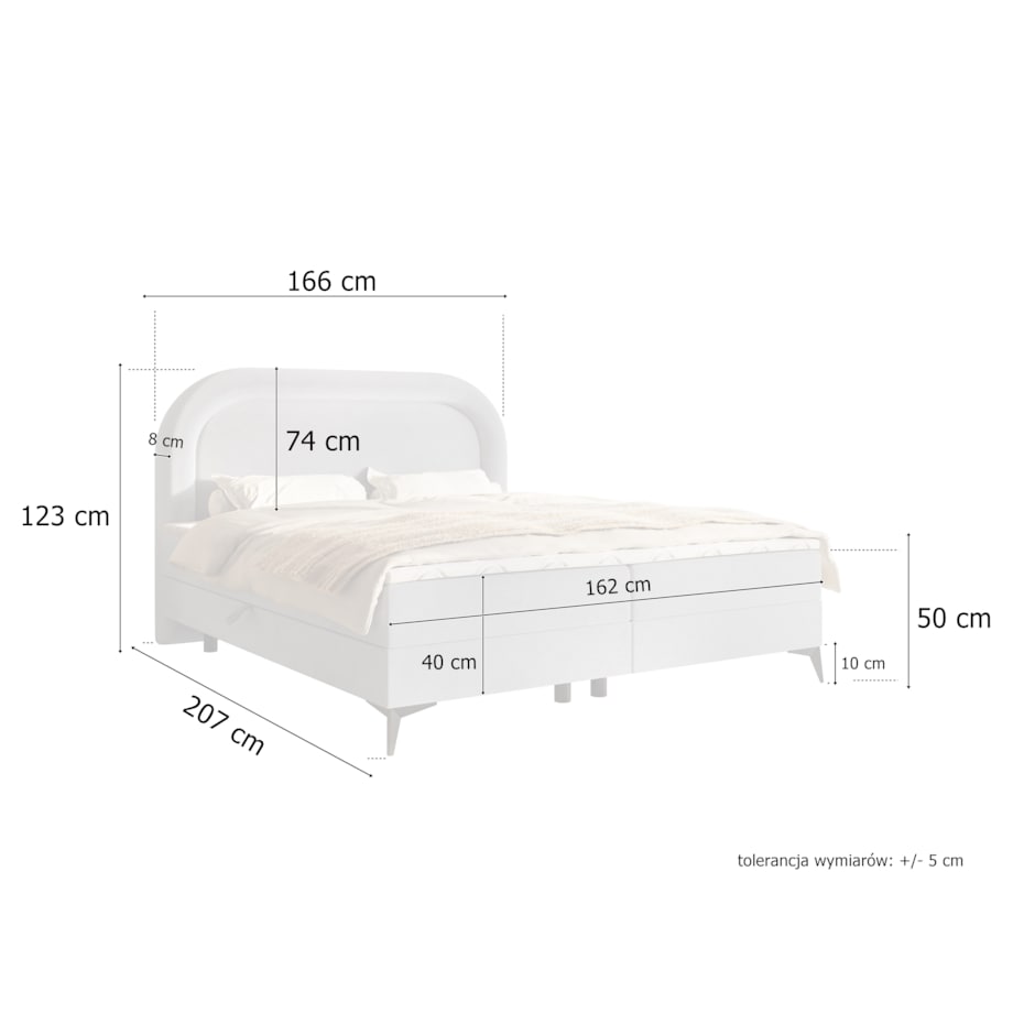 Łóżko kontynentalne ROSSINI w stylu skandynawskim- jasny beżowy