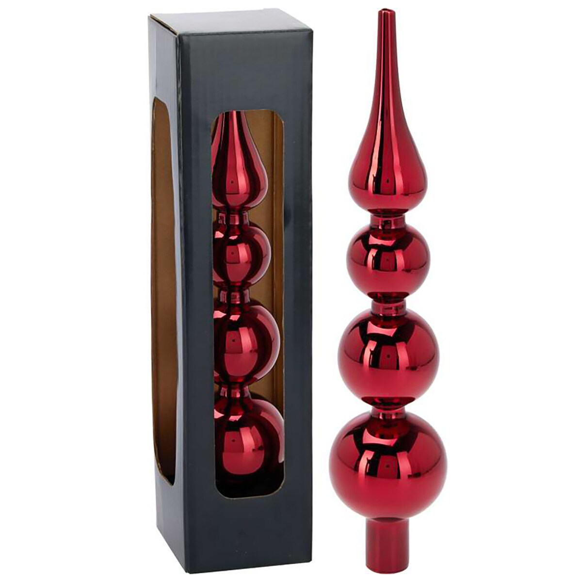 Czubek Na Choinkę Szpic Dekoracja Świąteczna Ozdobna Szklana 28 Cm Czerwona