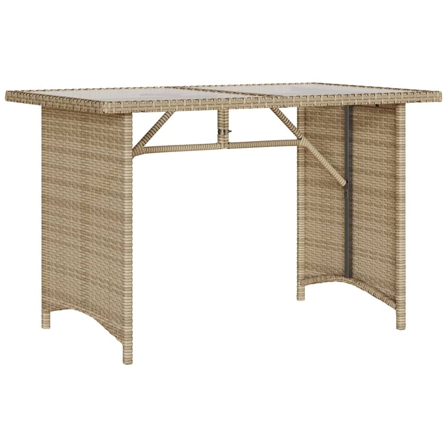 vidaXL Stół ogrodowy ze szklanym blatem, beż, 110x68x70 cm, polirattan