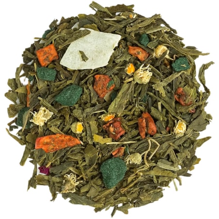 Herbata zielona CUDOWNA SPIRULINA 120g najlepsza liściasta sypana jabłka - herbata liściasta sypana mieszanka napar susz