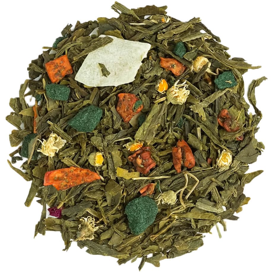 Herbata zielona CUDOWNA SPIRULINA 120g najlepsza liściasta sypana jabłka - herbata liściasta sypana mieszanka napar susz