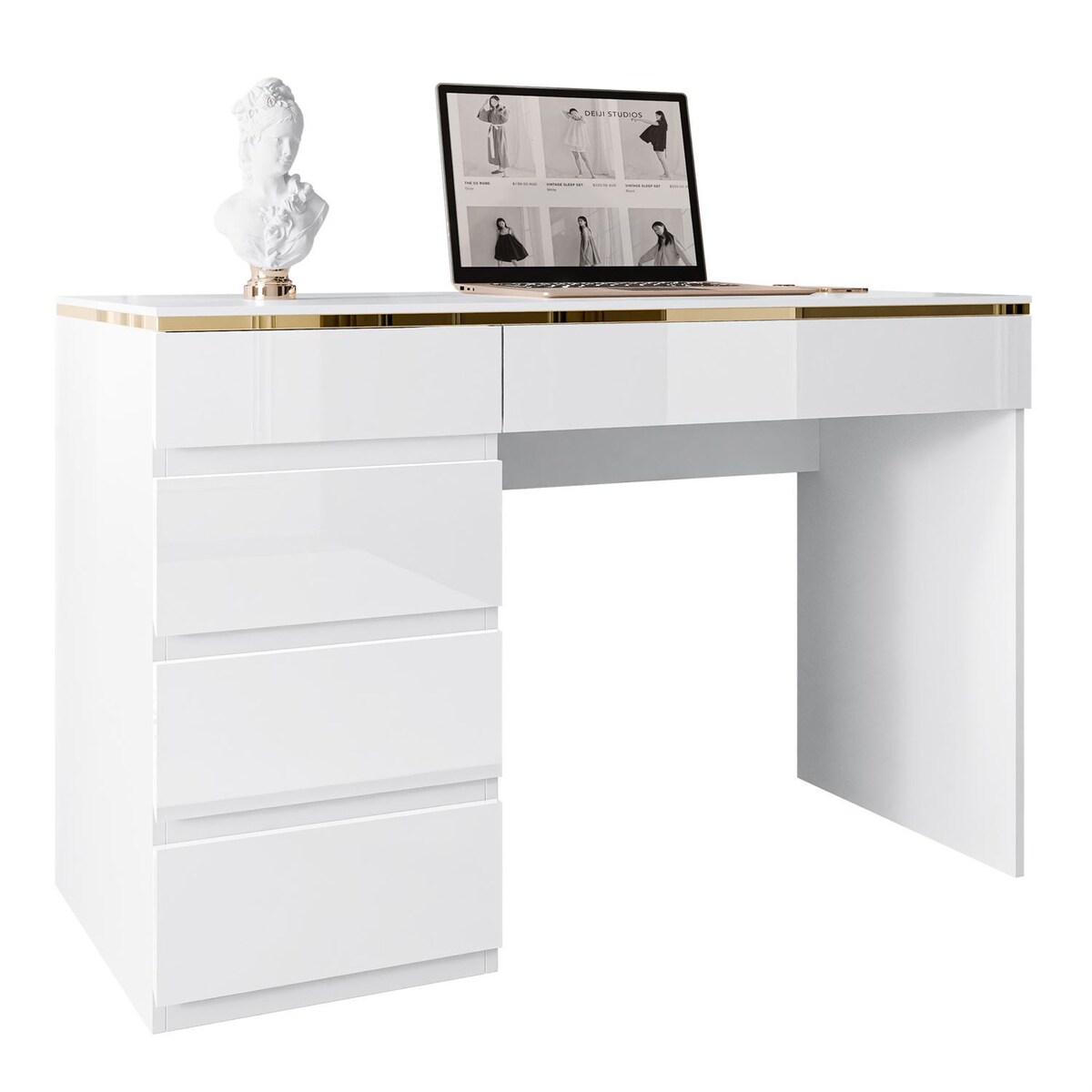 Biurko AURORA z szufladami biały połysk