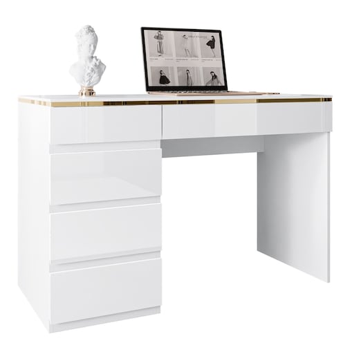 Biurko AURORA z szufladami biały połysk