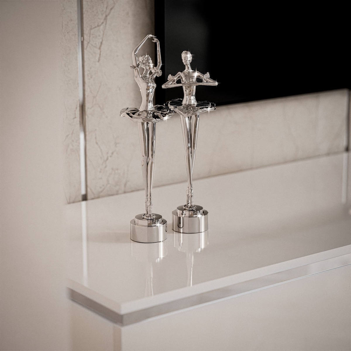 Szafka RTV AURORA SILVER 180 cm biały połysk nogi skośne LED