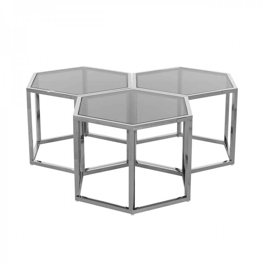 Szklany stolik kawowy Penta 9460 Richmond Interiors plaster miodu glamour srebrny