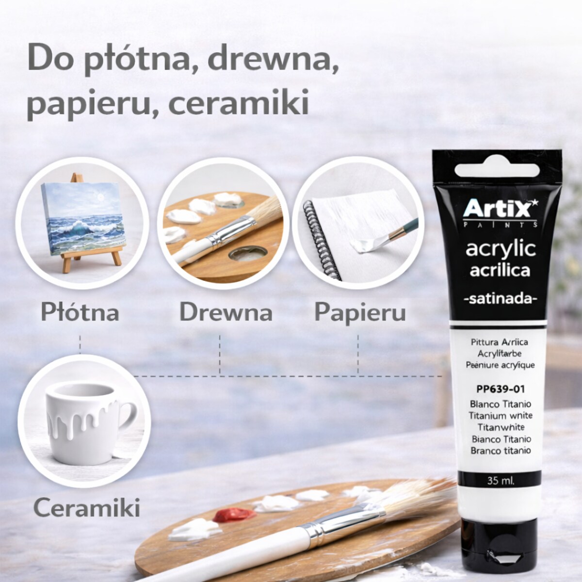 arba akrylowa Artix Titanium White 35 ml – klasyczna biel o satynowym wykończeniu