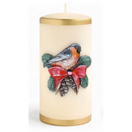 Świeca ZIMOWY PTASZEK walec mały 7x10cm parafinowa kremowa