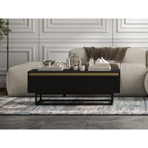 Stolik kawowy Glamour prostokątny elegancka ława Czarny Mat Czarna Rama 109 cm
