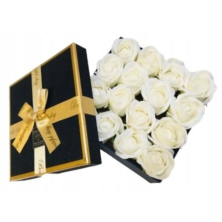 BOX PACHNĄCE białe RÓŻE MYDLANE GOTOWY PREZENT upominek urodziny ślub kwiat