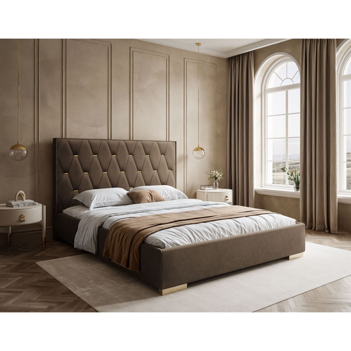 Łóżko tapicerowane IZOLDA z wysokim zagłówkiem, selaż 34, 140x200, Royal Velvet 196