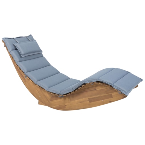 Leżak ogrodowy drewniany z poduszką niebieską BRESCIA