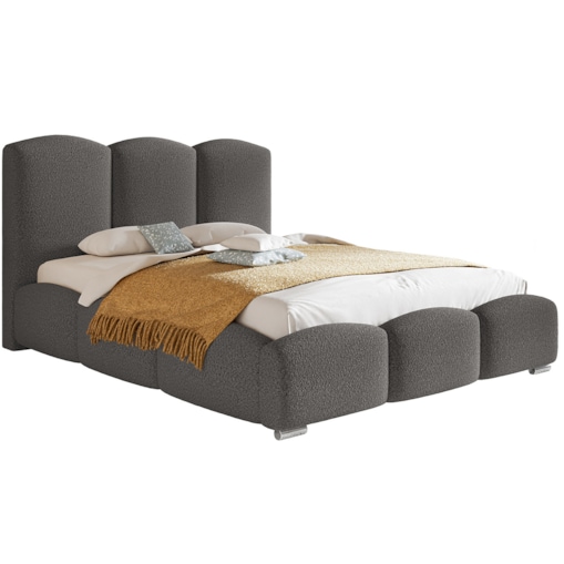 Łóżko tapicerowane 200x200 BEN 14 styl nowoczesny, tkanina boucle - szary