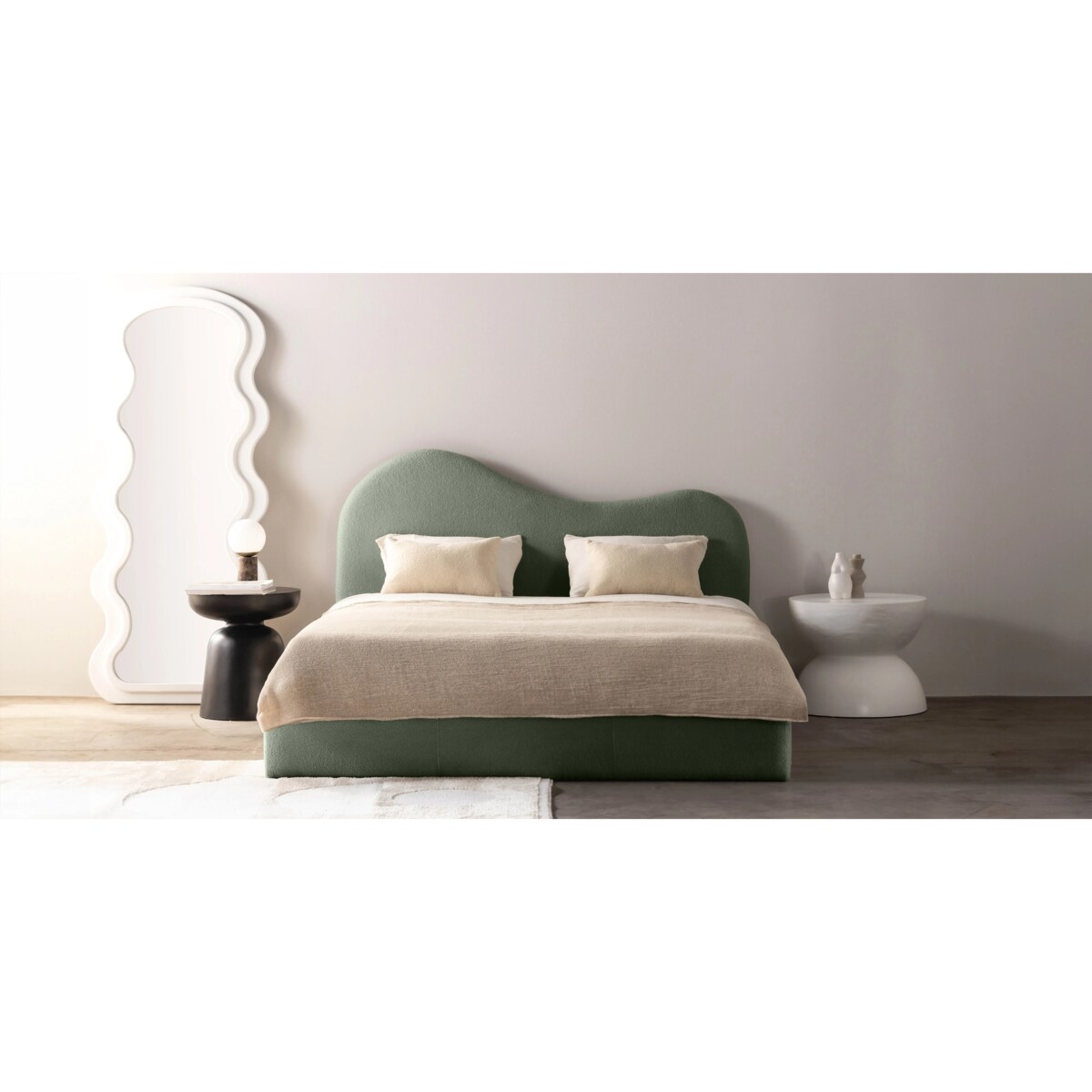 Łóżko tapicerowane 160x200 cm ciemnozielone bouclé Vibo