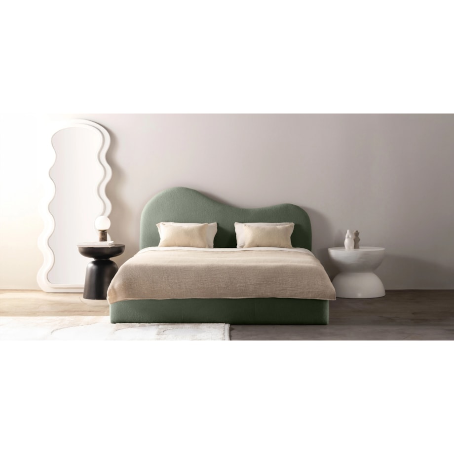 Łóżko tapicerowane 160x200 cm ciemnozielone bouclé Vibo