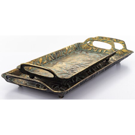 Taca ozdobna 2 szt. 59x25,5x7,5 cm i 46x20x5 cm RICO-2 zielono-złota