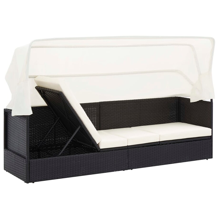 vidaXL Sofa ogrodowa z zadaszeniem, czarna, polirattanowa