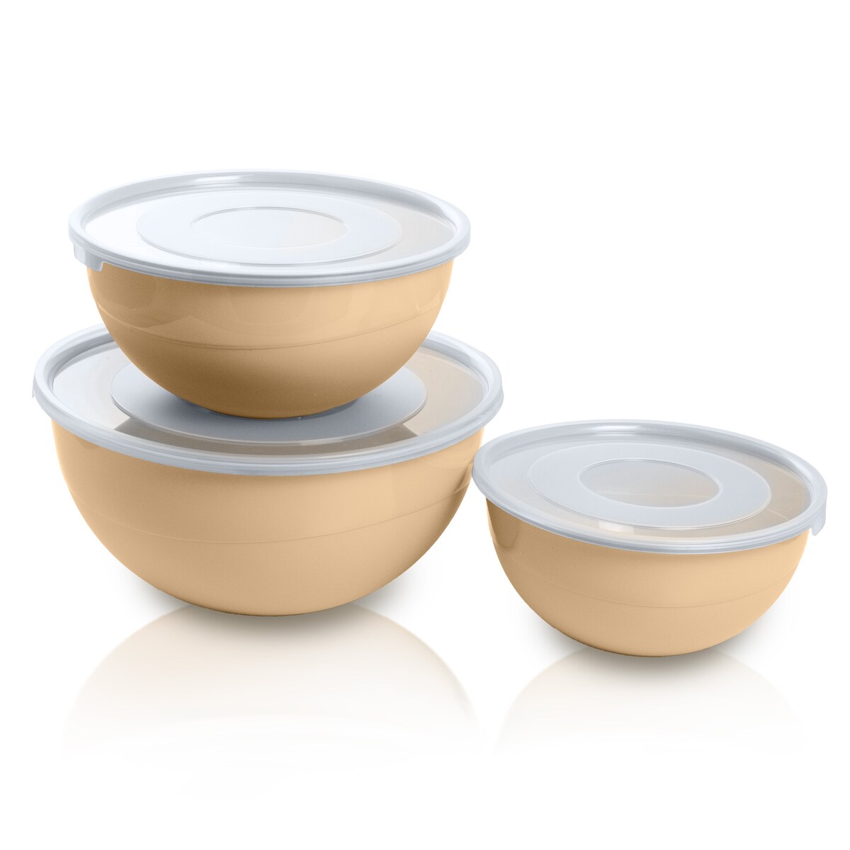 Miska Plastikowa Okrągła Kuchenna Z Pokrywką Zamykaniem Zestaw Misek 3 Szt. Misa Beżowa