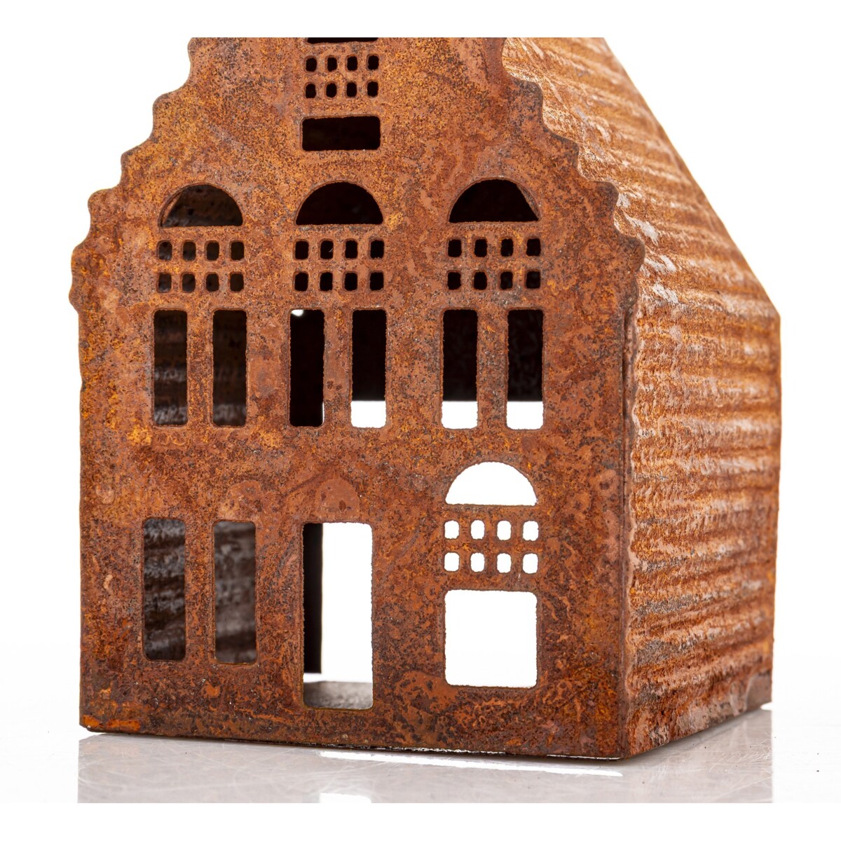 Dekoracja - domek metalowy rdzawy 11,5x7,5x7,5 cm RUGGINE karbowany