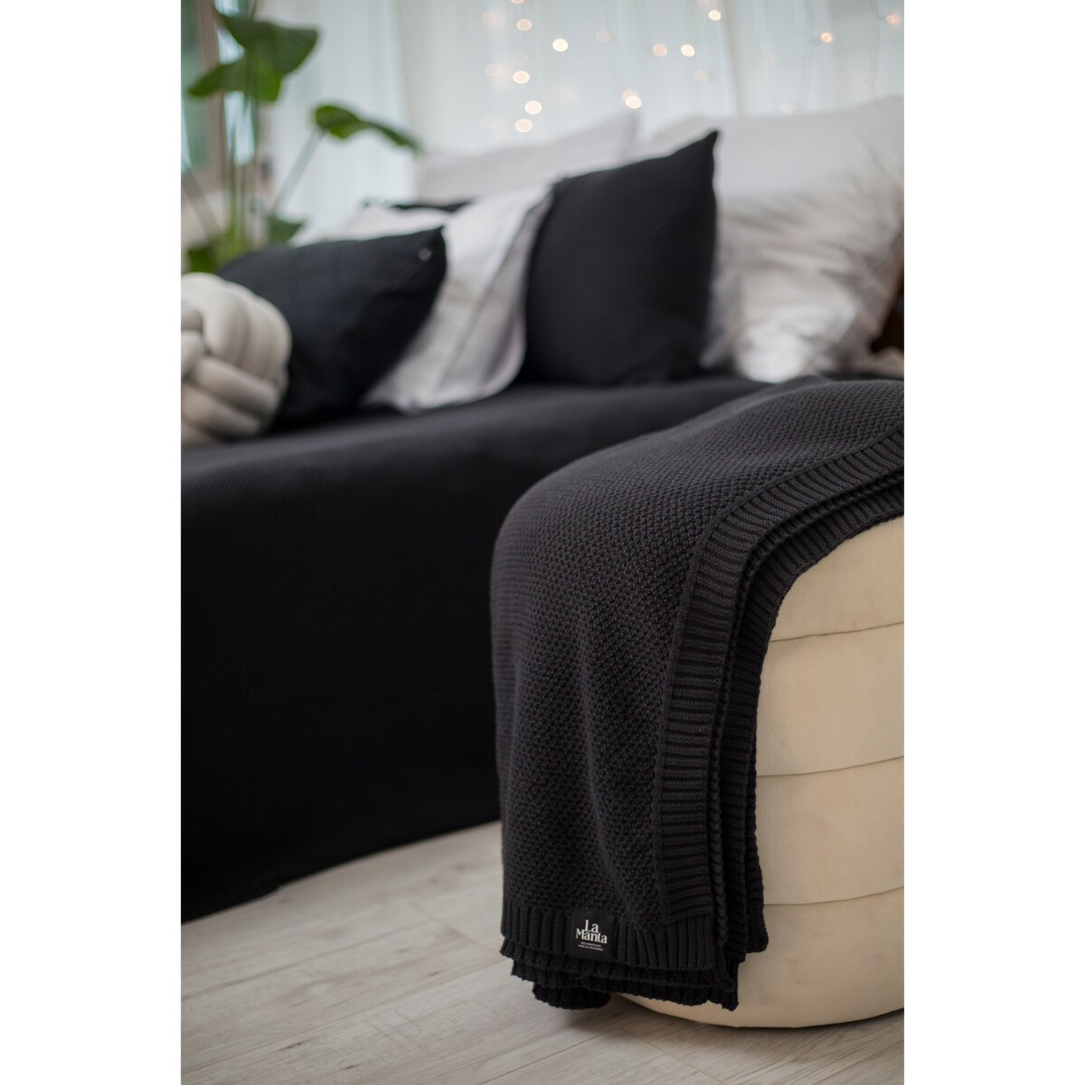 Pled pleciony czarny, 130 x 160 cm, La Manta