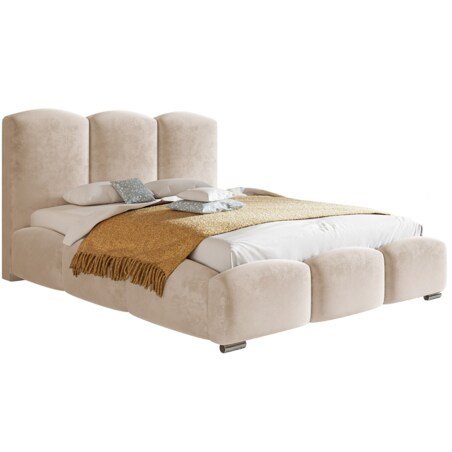 Łóżko małżeńskie z pojemnikiem 200x200 BEN 14 - beżowe - stelaż metalowy