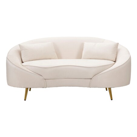 Sofa Oslo, kolor kremowy i złoty, poliester, drewno eukaliptusowe i metal, 148 x 84 x 68 cm, do salonu, Mauro Ferretti