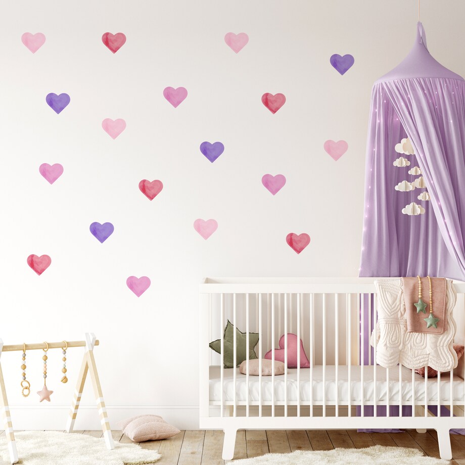 Naklejki Ścienne Dla Dzieci Akwarelowe SERCA Różowe Serduszka ZESTAW