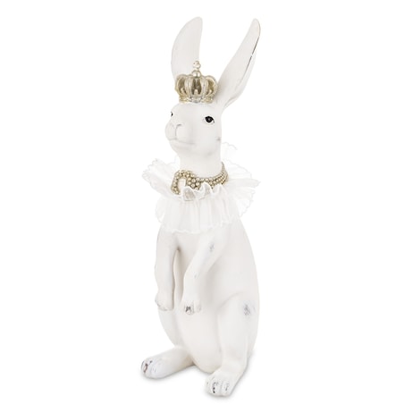 Figurka - biały królik z koroną 40x12x15 cm REGO
