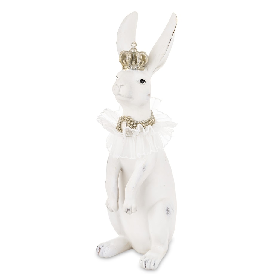 Figurka - biały królik z koroną 40x12x15 cm REGO