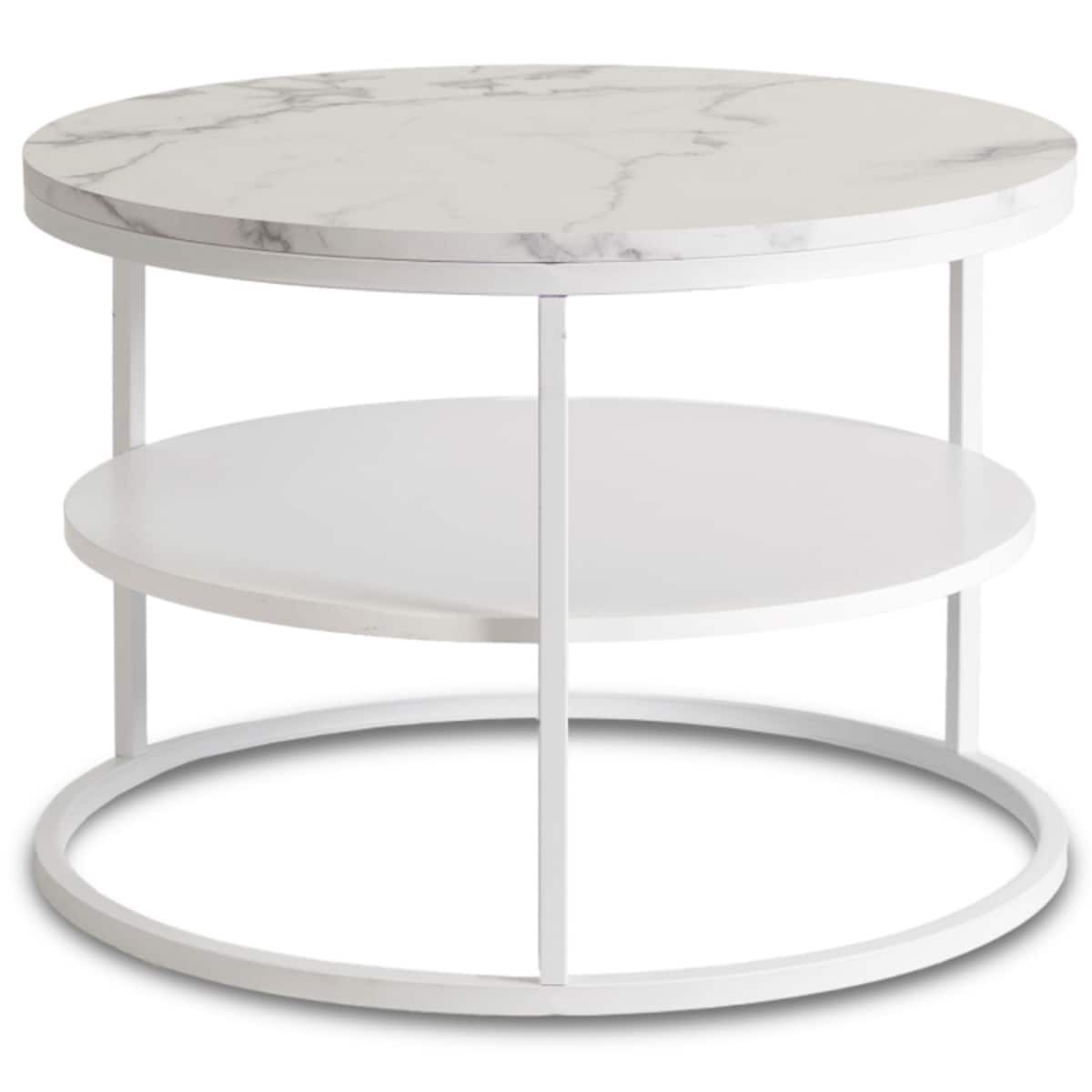 Stolik Kawowy Okrągły Skandynawski Ława Okrągła Loft Marmur Biały BEST