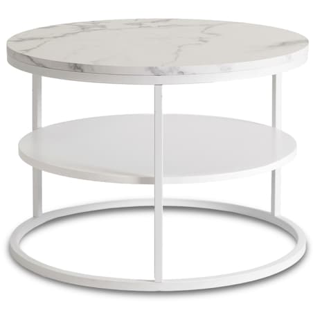 Stolik Kawowy Okrągły Skandynawski Ława Okrągła Loft Marmur Biały BEST