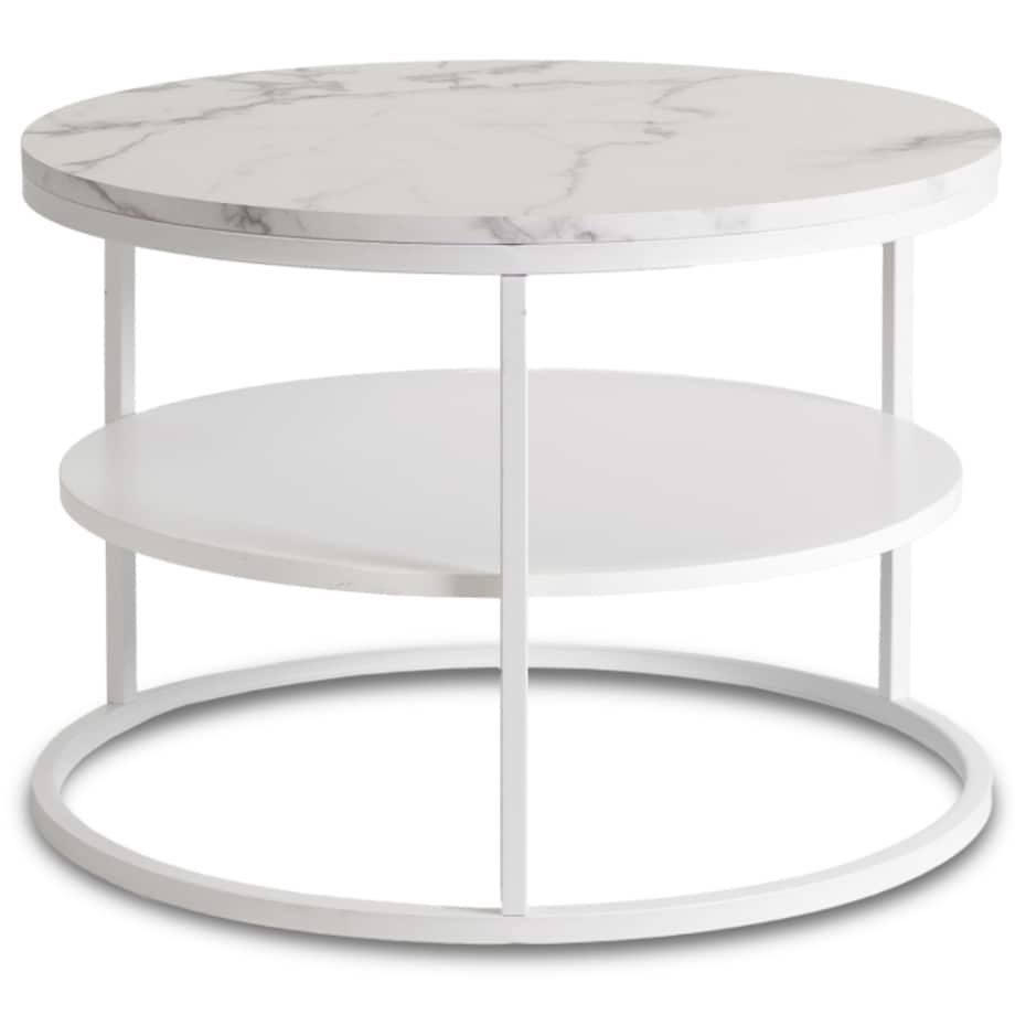 Stolik Kawowy Okrągły Skandynawski Ława Okrągła Loft Marmur Biały BEST