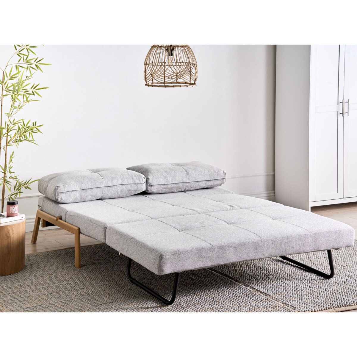 Komplet wypoczynkowy dla 3 osób EDLAND Jasnoszary z pufą