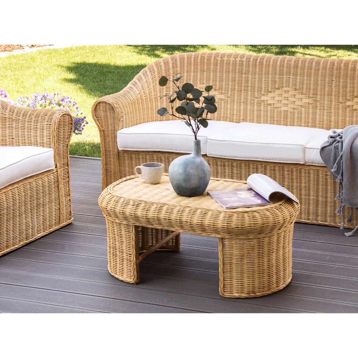 Stolik kawowy ogrodowy LIVADEIA 60 cm 96 cm Rattan Naturalny
