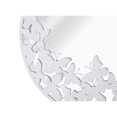 Lustro ścienne Butterfly, kolor biały i złoty, żelazo i płyta MDF, 62,5 x 2,3 x 62,5 cm, kształt okrągły, motyw: motyle, styl glamour, Mauro Ferretti